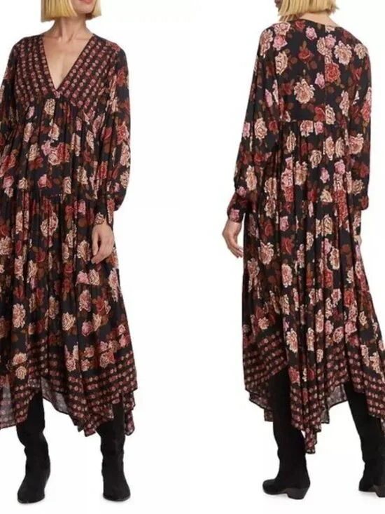 Free People  Rows Of Roses Asymmetric Maxi Dress
