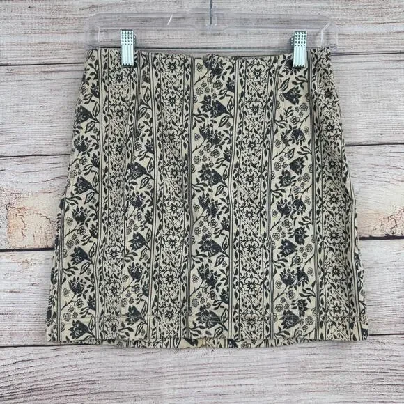 Free‎ People Floral Stretch Mini Pencil Skirt Women's Size 4 Cream/Gray