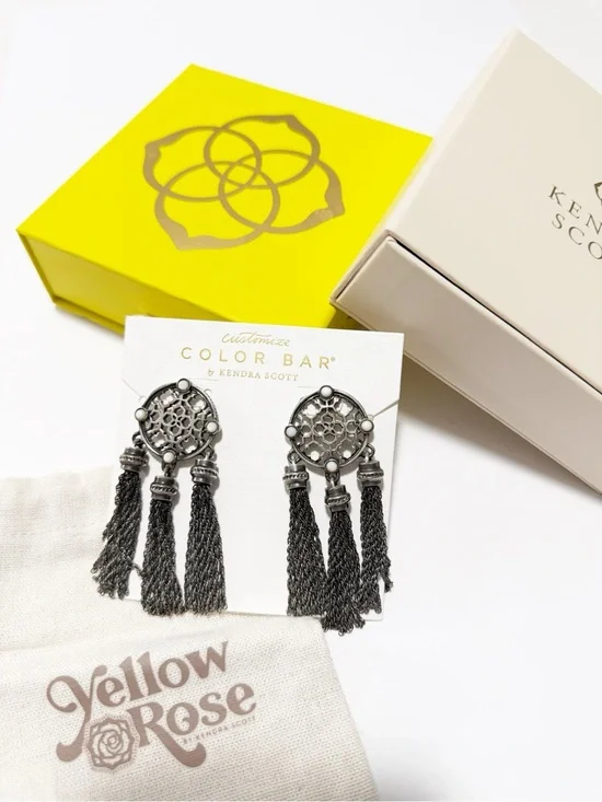 Kendra Scott, RETIRED Dream Catcher, Tassel Drop Earrings in Antique Silver