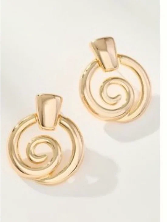 Anthropologie Gold Spiral Hoop Drop Earrings - Women's Jewelry