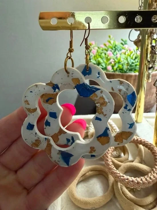 Earrings with Blue & Gold Flecks