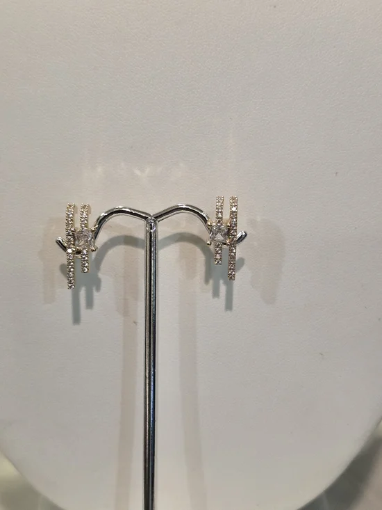 IMA Collection Gold CZ Princess Cut Bar Stud Earrings | Elegant Sparkle