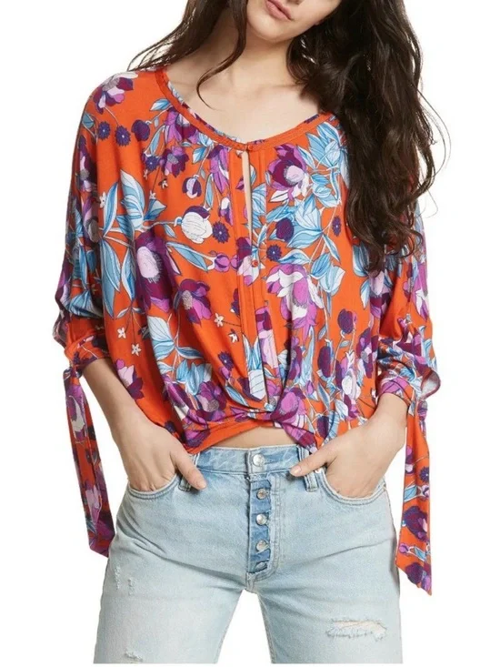 Free People Orange Floral Blouse 🍊 🌼