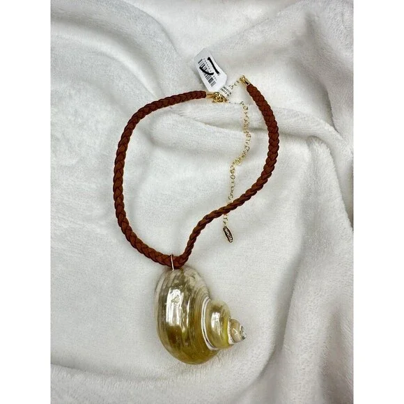 NEW Free People Sara Shell Choker Gold Brown Beach Bohemian Suede Shiny Summer