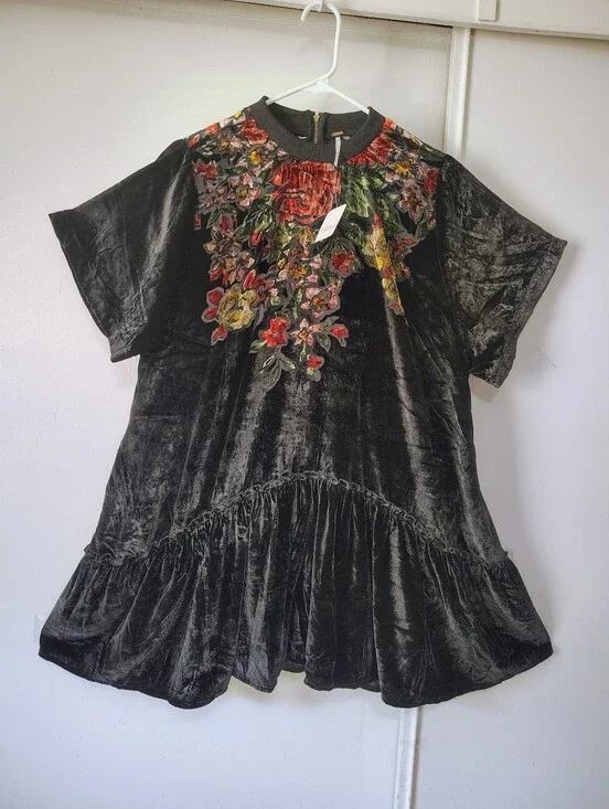 NWT Free People Sweet Echoes Floral Velvet Burnout Shift Minidress XS Oversized.