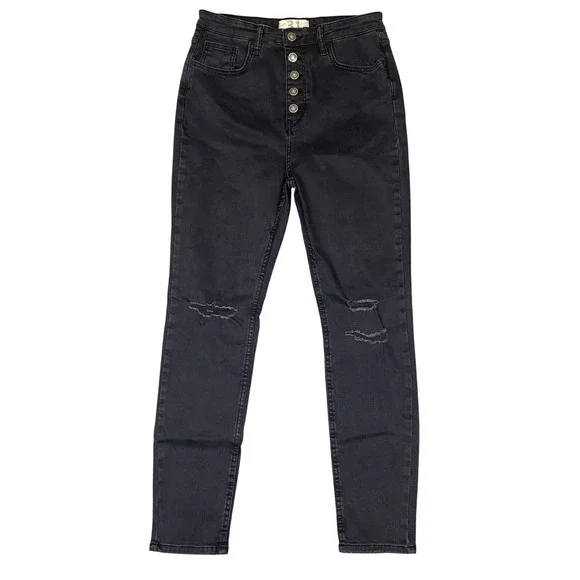 Free People We The Free Button Fly Distressed High Rise Skinny Jeans Womens 31