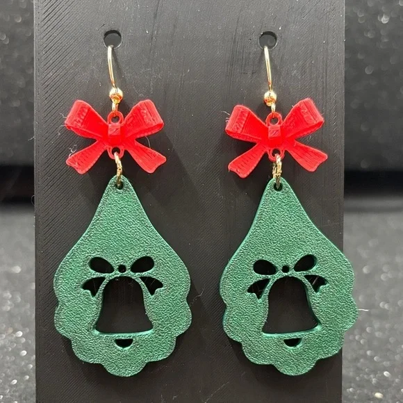 🔔 Christmas Bell Teardrop Earrings with Red Bow ❤️