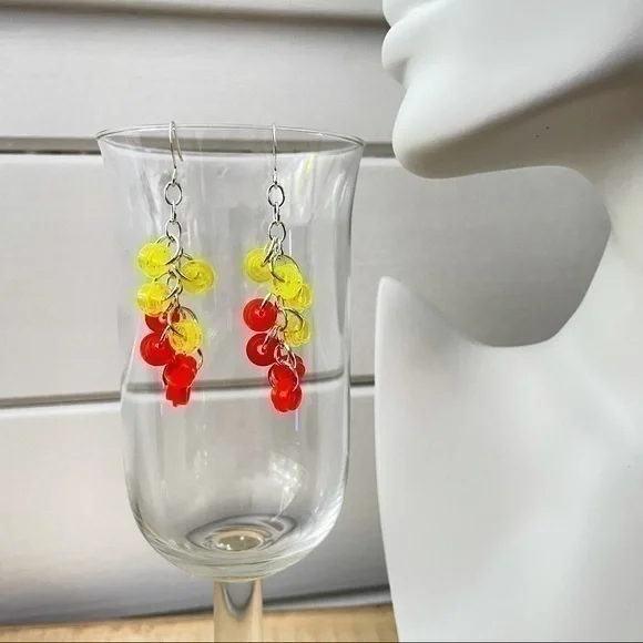 2/$29 Handmade Lego Neon Orange Yellow Ombré Dangle Earrings