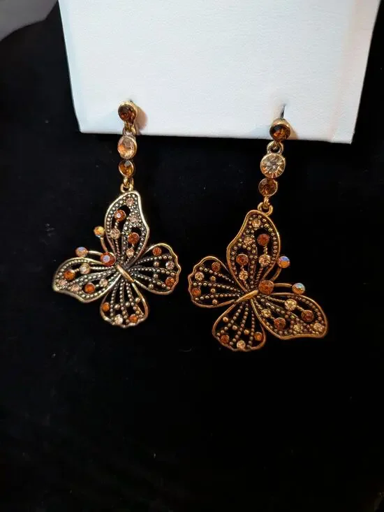 Off Park Collection™ Antique Gold Champagne &Brown Crystal Butterfly Earring JTV