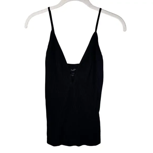 Intimately Free People Black Ribbed Lace Up V Neck Sleeveless Cami Top M/L