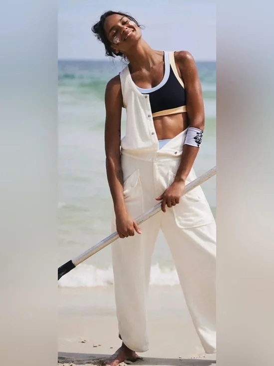 Free People Movement Timko One Piece White Barrel Leg Jumpsuit XS‎