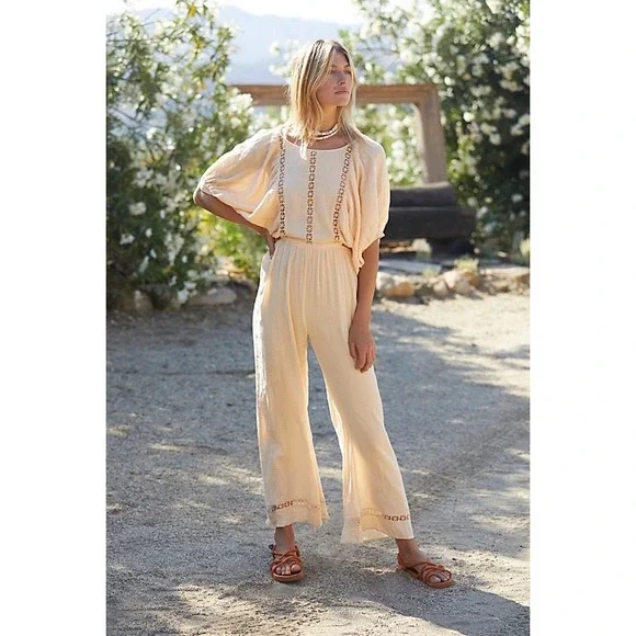 Free People Salerno Jumpsuit Brioche Peach XS