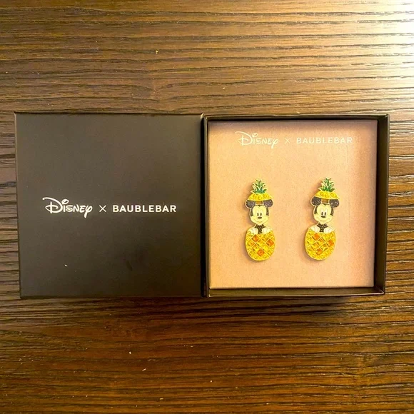 NEW BaubleBar pineapple Mickey Mouse earrings