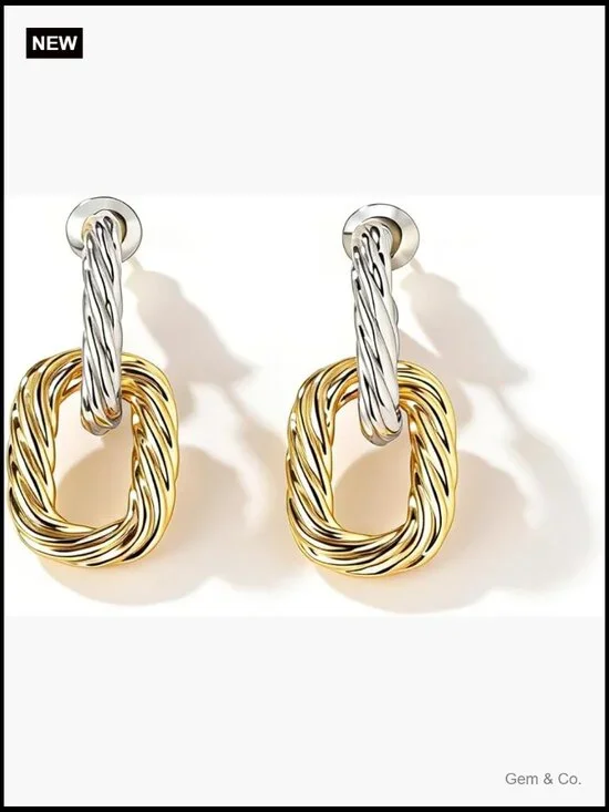 14K Gold Plated Paperclip Drop Dangle Earrings Convertible Chain Link Hoops