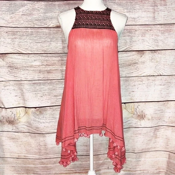 Free People FP One Calypso Dress Sleeveless Pink Relaxed Fit Tasseled Size XS