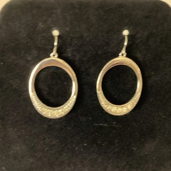 Drop Hoop Silver Tone Earrings