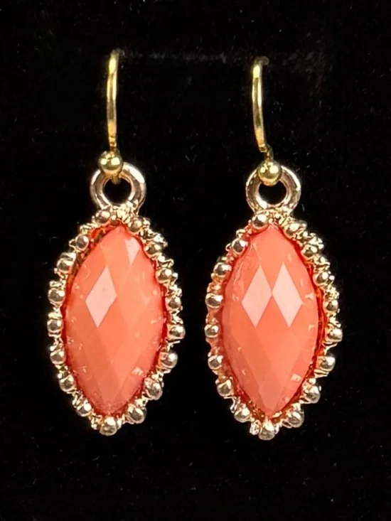 Goldtone, lightweight, coral color pierced dangle costume earrings