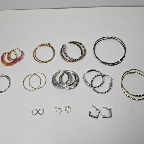 Hoop Earrings Lot 12 Fashion Jewelry Ready to Wear Variety Colors Styles