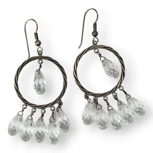 Vintage Earrings Sterling Silver OS Clear Vintage Crystal Chandelier Dangle