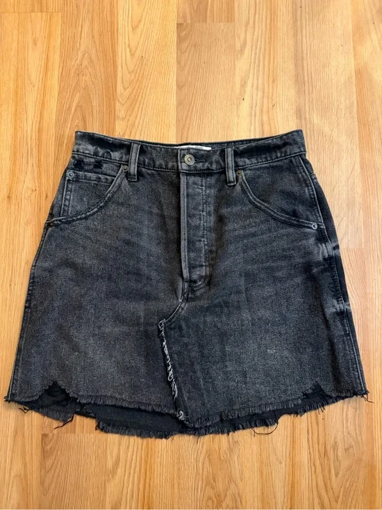 Free people Black Denim Frayed Hem Mini Skirt size 27