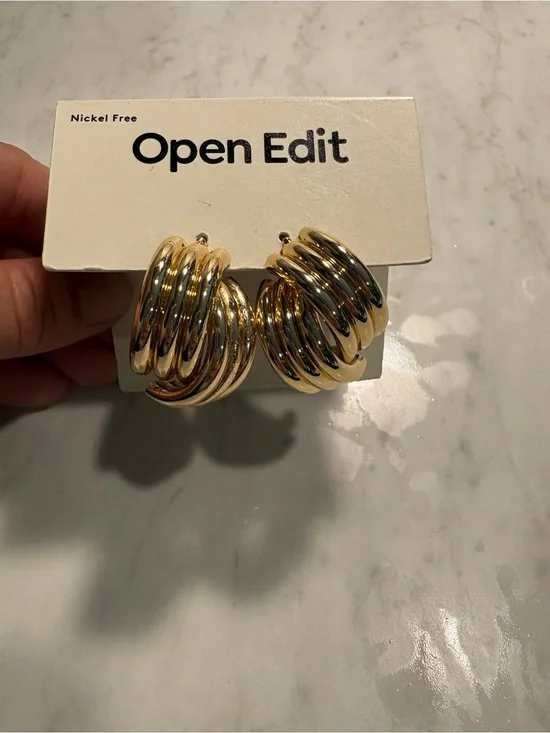 Open Edit Gold Multi-Ring Hoop Earrings