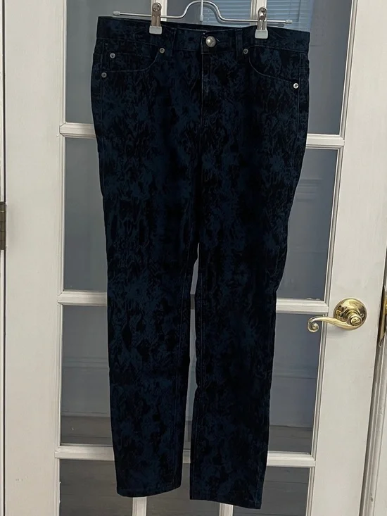 FREE PEOPLE Women’s Dark Blue Velvet Snake Print Skinny Pants Size 29
