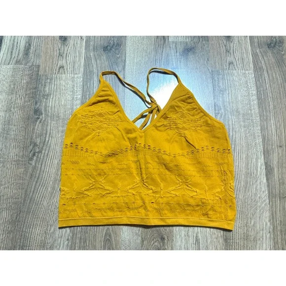 Free People Bralette Womens One Size Mustard Yellow Adult Crochet Strappy