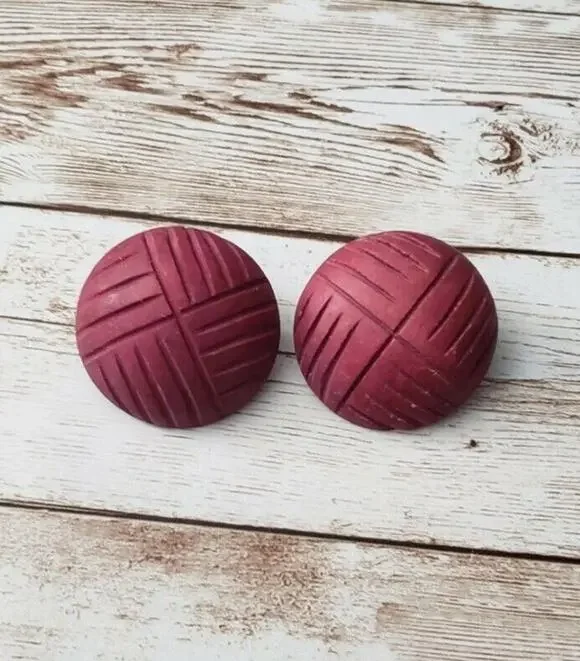 Vintage Clip On Earrings Engraved Red Circle Large 1 & 3/8