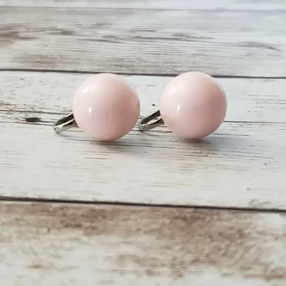 Vintage Screw On Earrings Light Pink Domed Circle