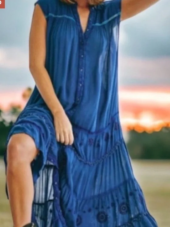 Free People Indigo Tiered Button-Front Maxi Dress