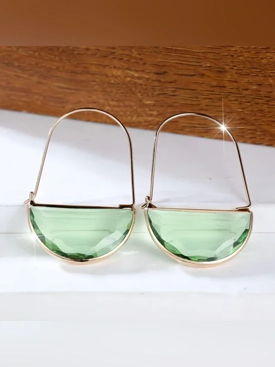 NEW! Luxury Gold Hoop Earrings with Light Green Faceted Stone. A5-182
