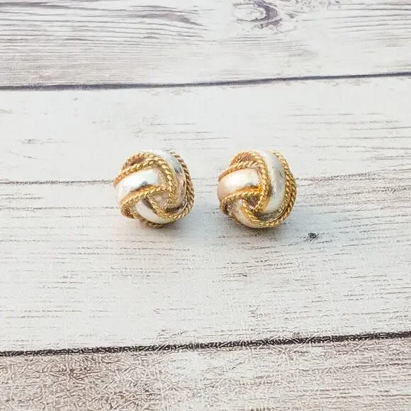 Vintage Stud Earrings Silver Tone & Gold Tone Knot - Condition Issues