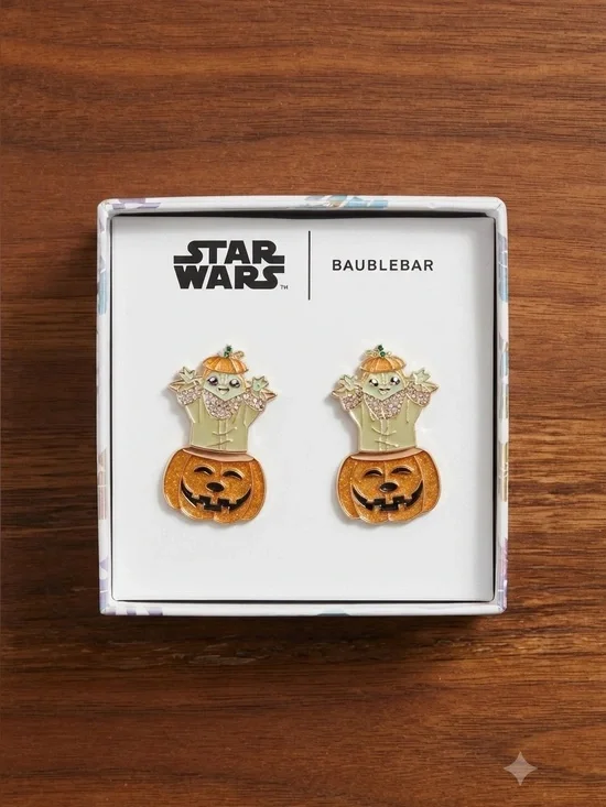 NWT Star Wars x BaubleBar Grogu Pumpkin Halloween Stud Earrings NIB