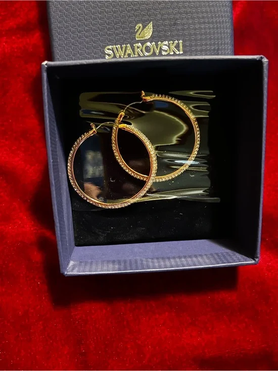 Swarovski Gold Hoop Earrings with Crystal Pavé