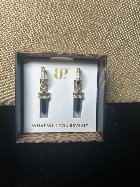 Gold Tone Black Crystal Drop Earrings