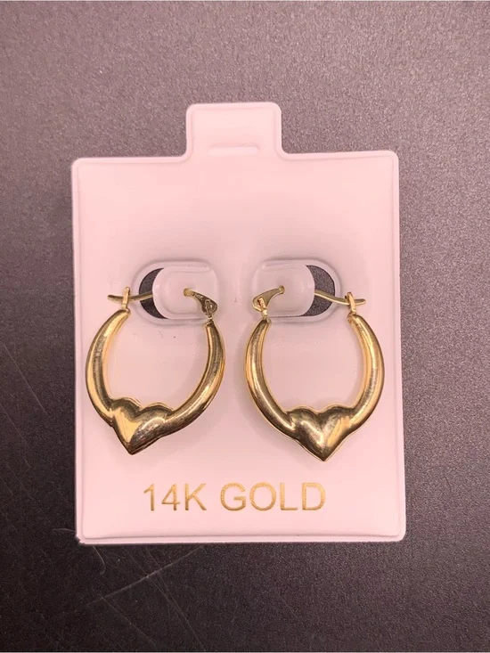 14K Gold Heart-Accent Hoop Earrings - Gold
