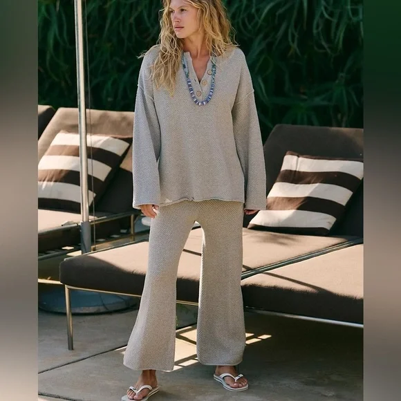 Free People Hailee Knit High Rise Crop Wide Leg Pants ONLY Light Heather Grey M