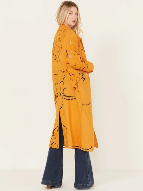Free People Susanna Cutwork Eyelet Duster Coat