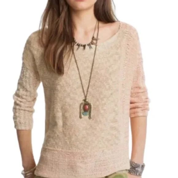 Free People pink and white knit sweater with side skits size medium