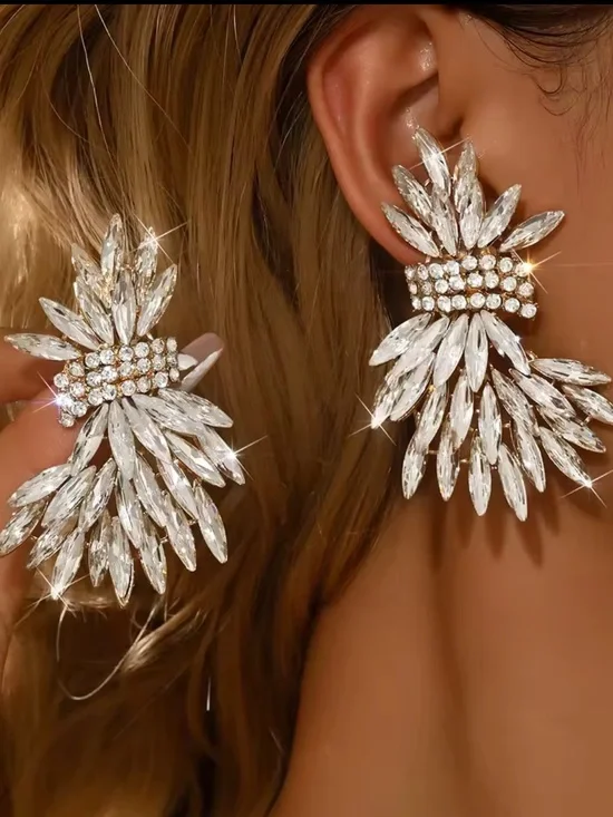 White Crystal Fan Drop Earrings