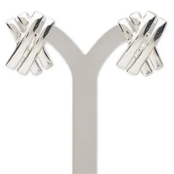 Avant Garde Retro Geometric Silver Plated X Cross Stud Earrings