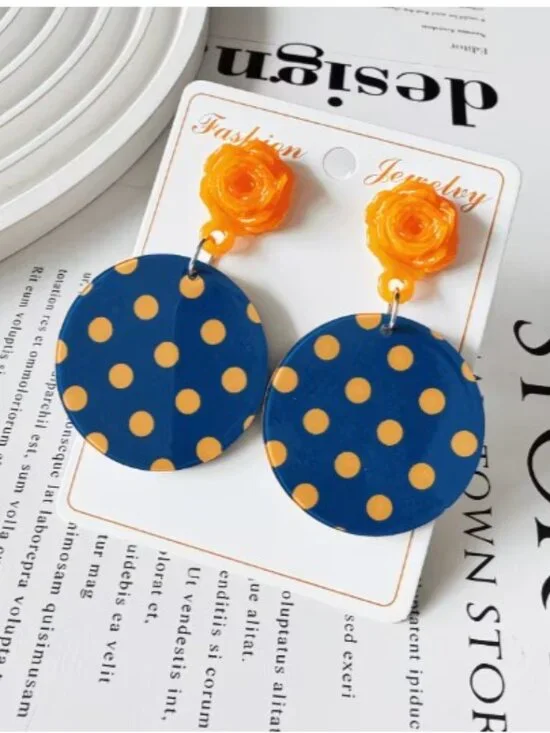 Orange & Blue Polka Dot Statement Dangle Earrings (NEW & BEAUTIFUL!)