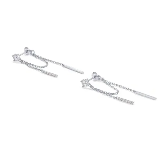 18K Gold Plated 925 Sterling Silver Posts Drop Dangle‎ Chain Earrings for Women