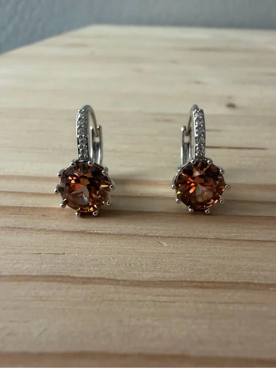 Amber Crystal Drop Earrings - 925 Sterling Silver