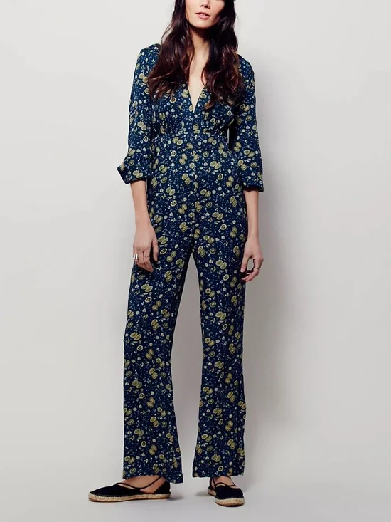 Free People FP Women’s Some Like It Hot Midnight Combo Floral Jumpsuit Size 2