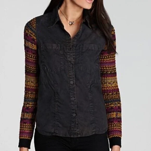 We The Free Free People Boho Top With Knitted Sleeves size M