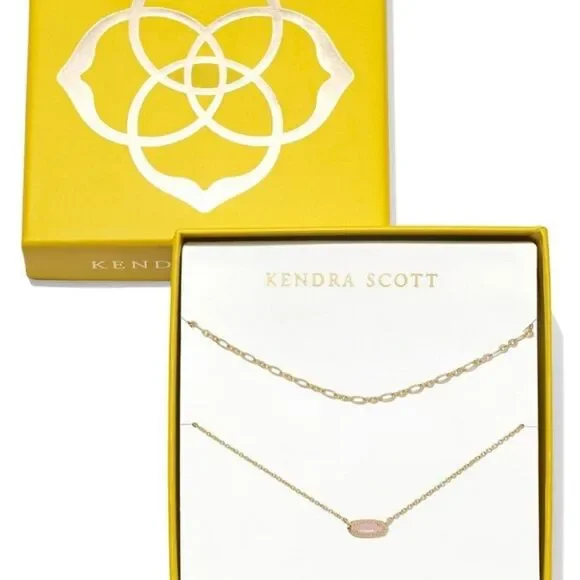 Kendra Scott Emma Chain Pendant Necklace 2-PC Set- Gold/Rose‎ Quartz