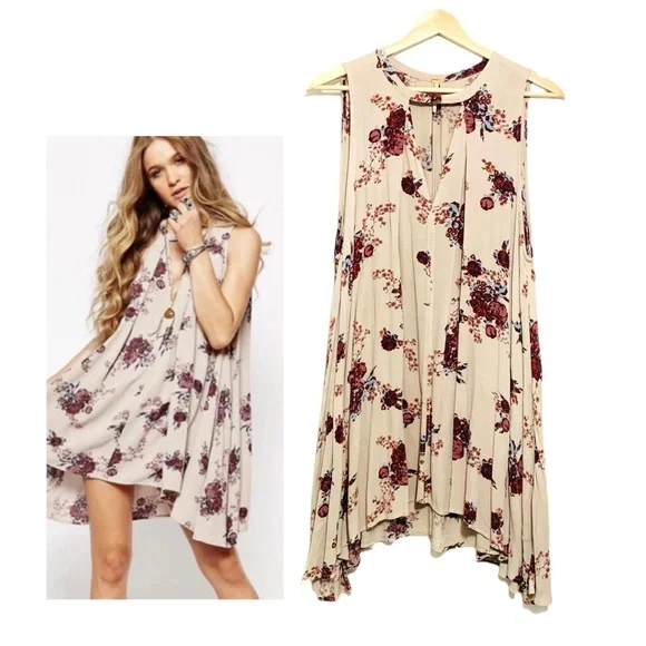 Free People Washed Stone Purple ’Tree Swing’ Floral Tunic Dress Women’s Small