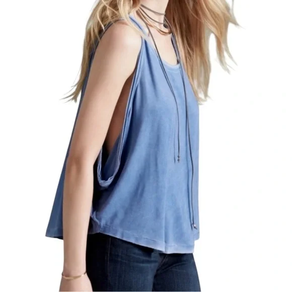 Free People Blue Dropped Arm Hole Little Rock Tank Top