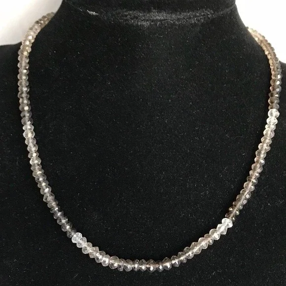 Vintage Handmade Genuine Faceted Smoky Topaz Gemstone Necklace Sterling Toggle